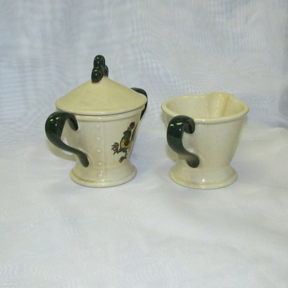 Vintage Metlox Poppytrail Creamer & Sugar Bowl Set Provincial Rooster Farm Decor - Picture 4 of 7